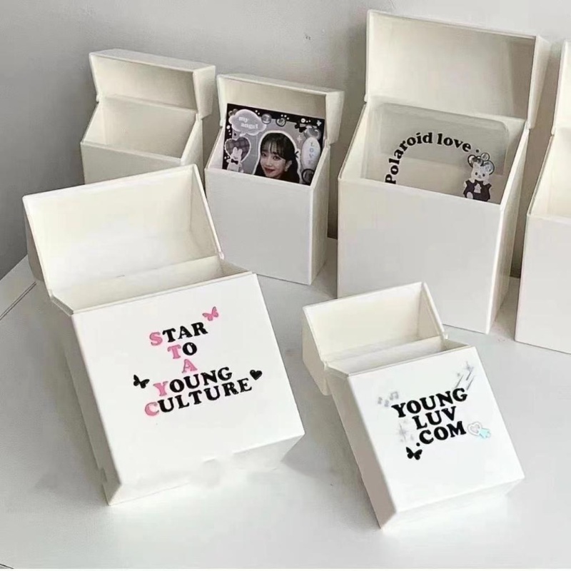 INS White Flip Lid Organizer Idol Lomo Card Storage Box Toploader Photocard Jewelry Stationery Multi-size Storage