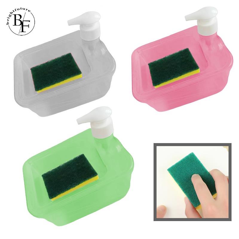 1000ml Soap Dispenser and Scrubber Holder with Sponge 2 in 1 Practical Dishwasher Pump Dispenser Press Kitchen Countertop Manual Sink Soap Dispense Dish Soap Liquid Bottle