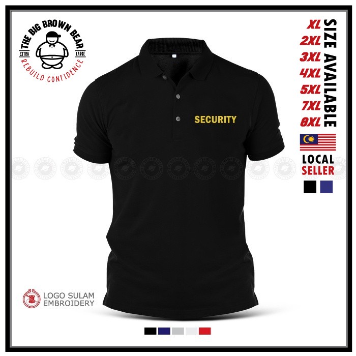 PLUS SIZE - Polo T-Shirt Sulam Emas Security Guard Office Factory Gold Logo Baju Cotton Lelaki Embroider Baju Lelaki