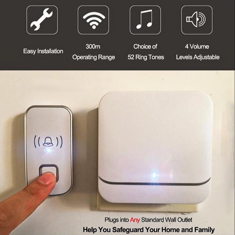 Waterproof Wireless Doorbell 300M Radius Security Alarm Smart Door Bell Elders Helper LED Light Receiving Prompt Doorbell