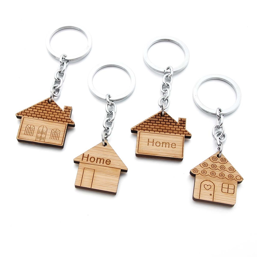 Simple Wooden House Shape Keychains Creative Home Letter Wood Keyrings DIY Accessories Bag Pendant Ornaments Souvenir Gifts