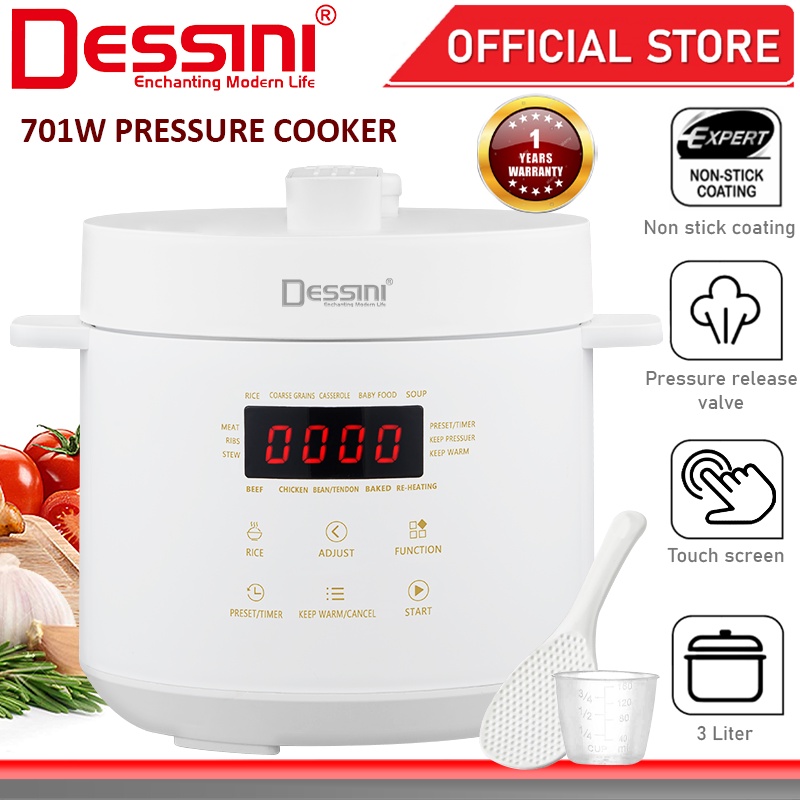 DESSINI ITALY Electric Digital 3L Pressure Cooker Non-stick Stainless Steel Inner Pot Rice Cooker Steamer Periuk Tekanan