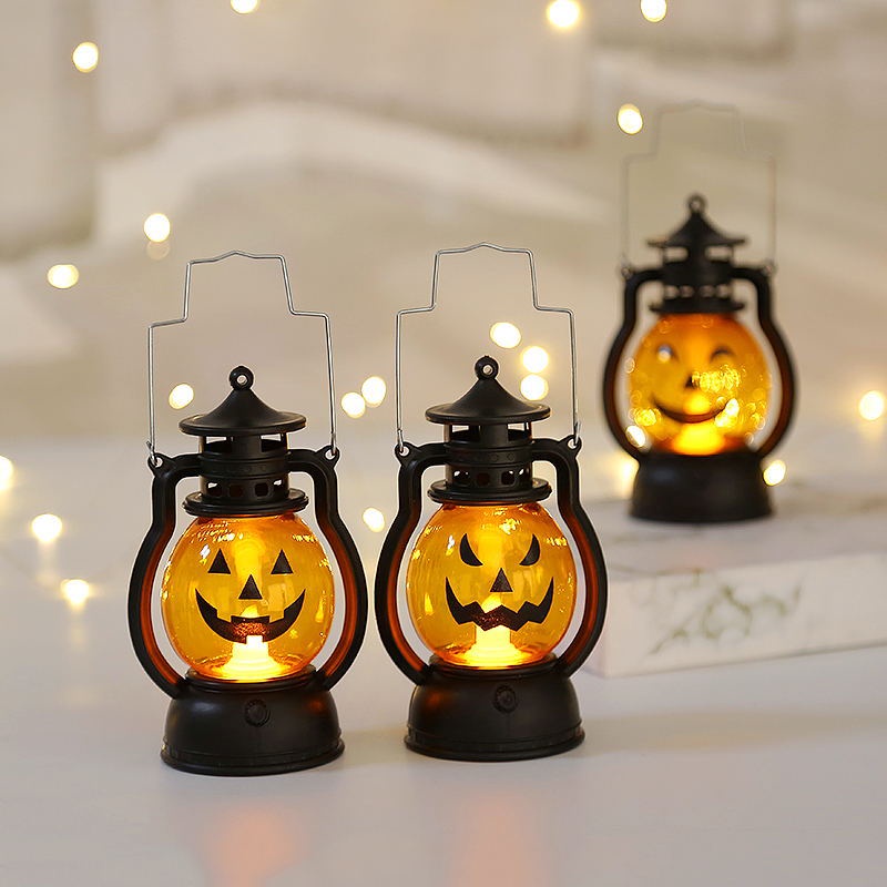 Halloween Hanging Pumpkin Lantern Light LED Ghost Lamp Candle Light Retro Small Oil Lamp Halloween Party Home Decor