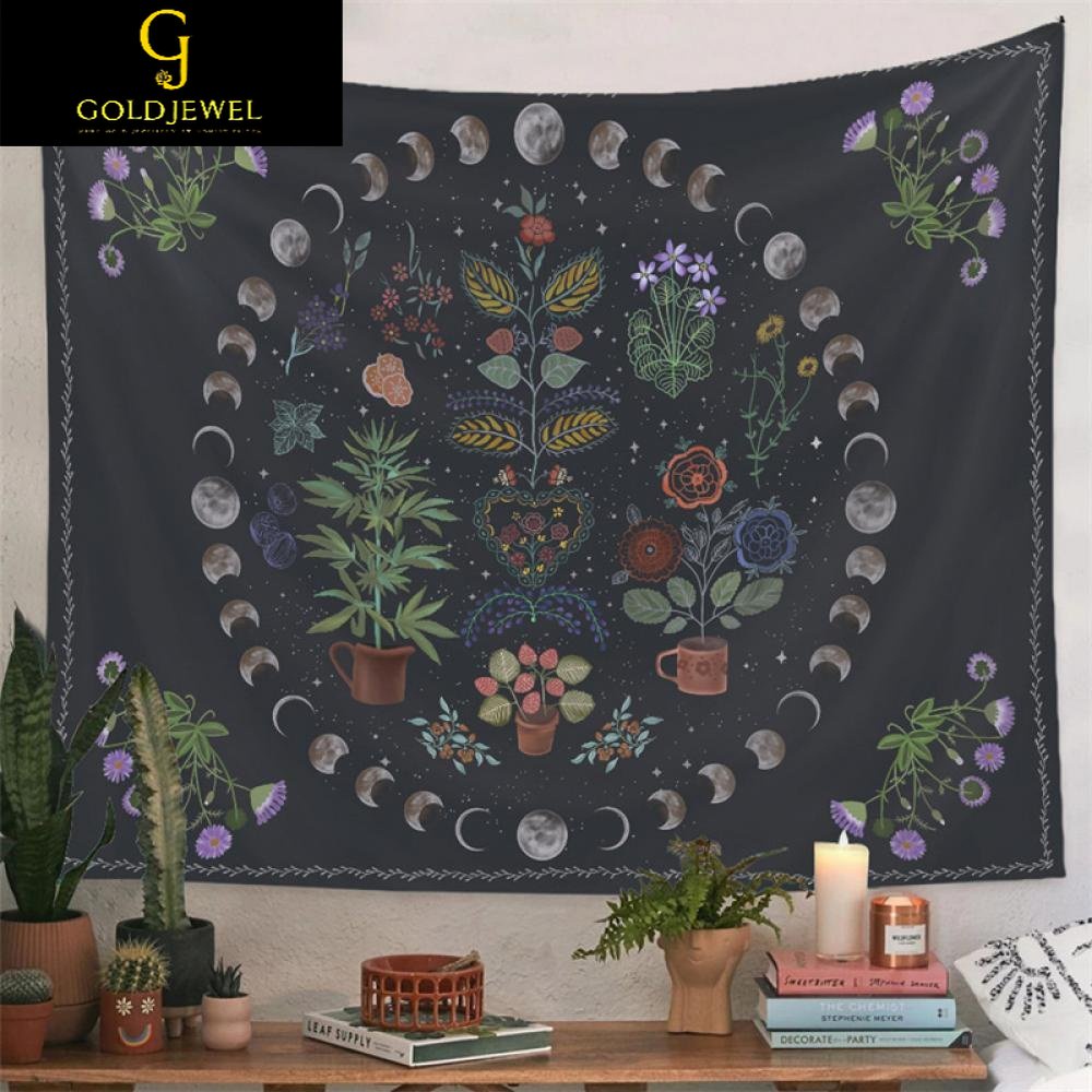 [MJ] Moon Phase Tapestry Wall Hanging Botanical Celestial Floral Bohemian Wall Carpets Room Decor