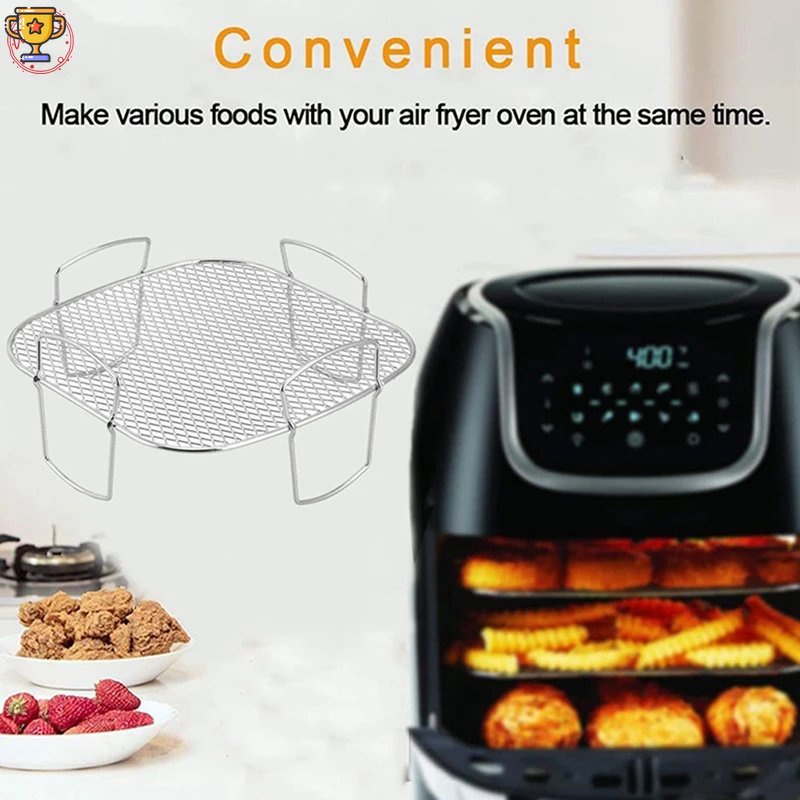 Air Fryer 5.5L, 8 inch Square Air Fryer Accessories 304 Stainless Steel Air Fryer Basket Grill Rack Dehydrator Rack for Instant Vortex 5.7L,Cosori 6.4L,Gourmia 6.7L WF