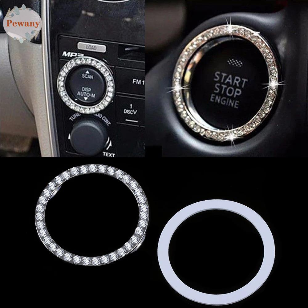 PEWANY Car Accessories Switch Button Decor Car SUV Decorative Diamond Ring Car Start Decorative Circle Circle Trim Cover 40mm/1.57" Rhinestone Ring Bling Decorative Automobiles Crystal Ring Start Stop Engine/Multicolor