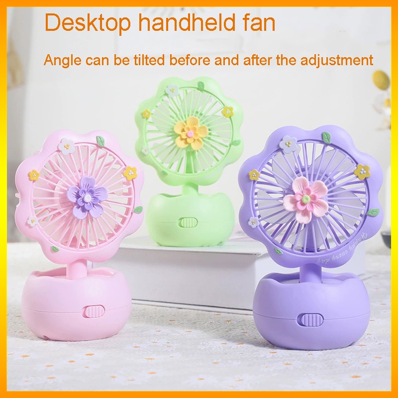 Princess Style Cute Flowers Shape Girl Handheld Mini USB Recharge Small Fan Desktop Adjustable Angle Handheld Fan Girl Gift Gaya Puteri gadis cantik bentuk bunga yang memegang tangan mini USB memuat penggemar kecil pemegang tangan hadiah gadis penggemar