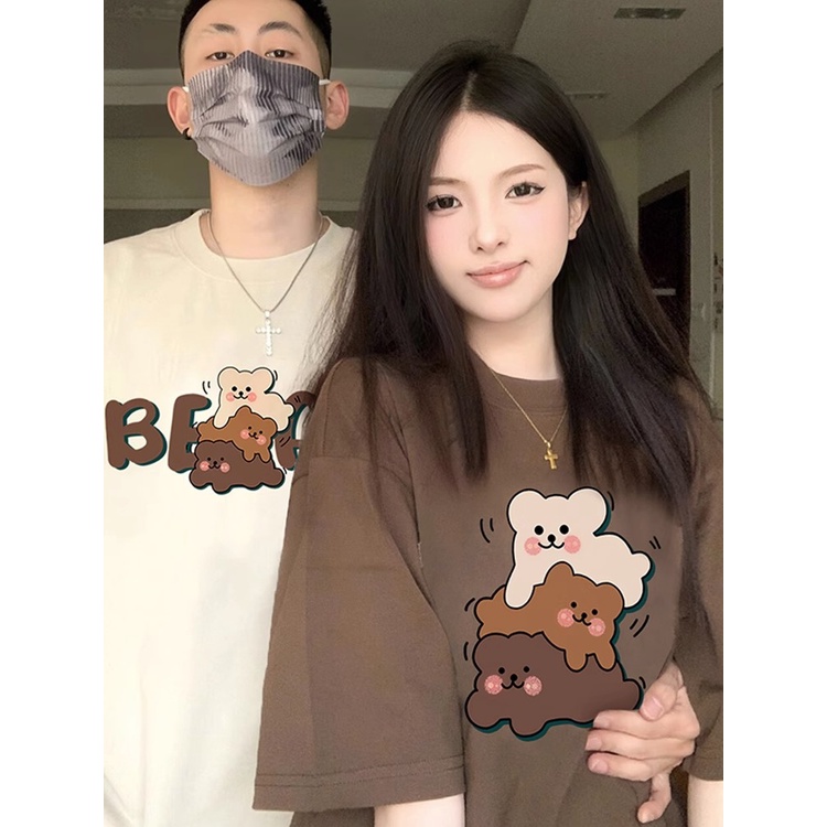 Super Cute Cartoon Printed Couple Korean Sweet Style Oversize Loose Summer Short Sleeved T-shirt