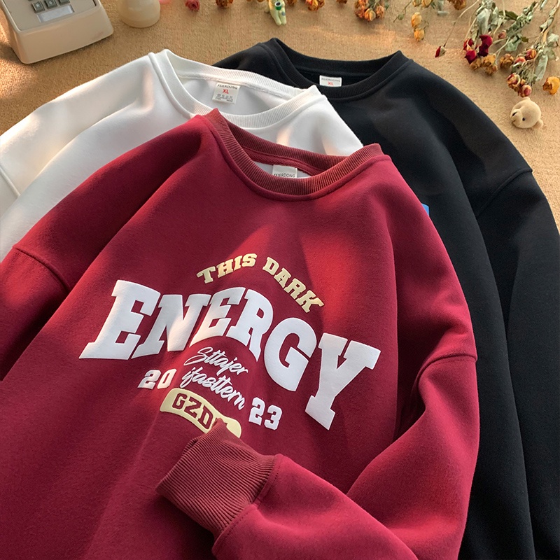 Men's Youth Vitality Colorful Letter Sweatshirt American Sweatshirt High Street Hip Hop Fashion Loose Print Long Sleeve Couple Sweater