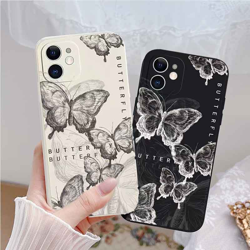 AMK VIVO S1 V19 Y1S Y91 Y93 Y95 V9 Y81 Y81i V7 Plus V5 V5S Lite Y19 Y30 V11i V11 X50 X60 X70 X80 Pro Clear aesthetic Black and white Butterfly simple shockproof phone case GNCMF
