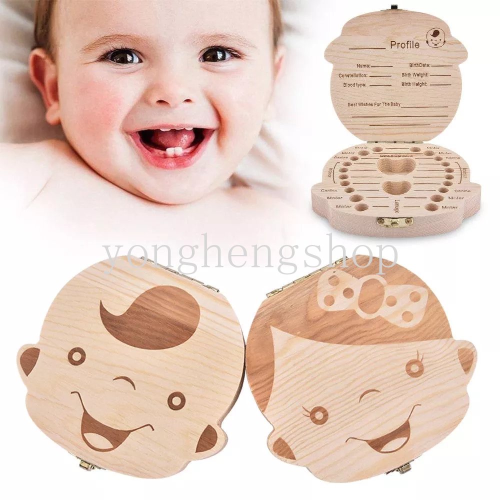 English Wooden Tooth Box Umbilical Cord Collection Baby Milk Teeth Storage Boxes Holder Kids Teeth Case Organizer Souvenir Box Baby Growth Record