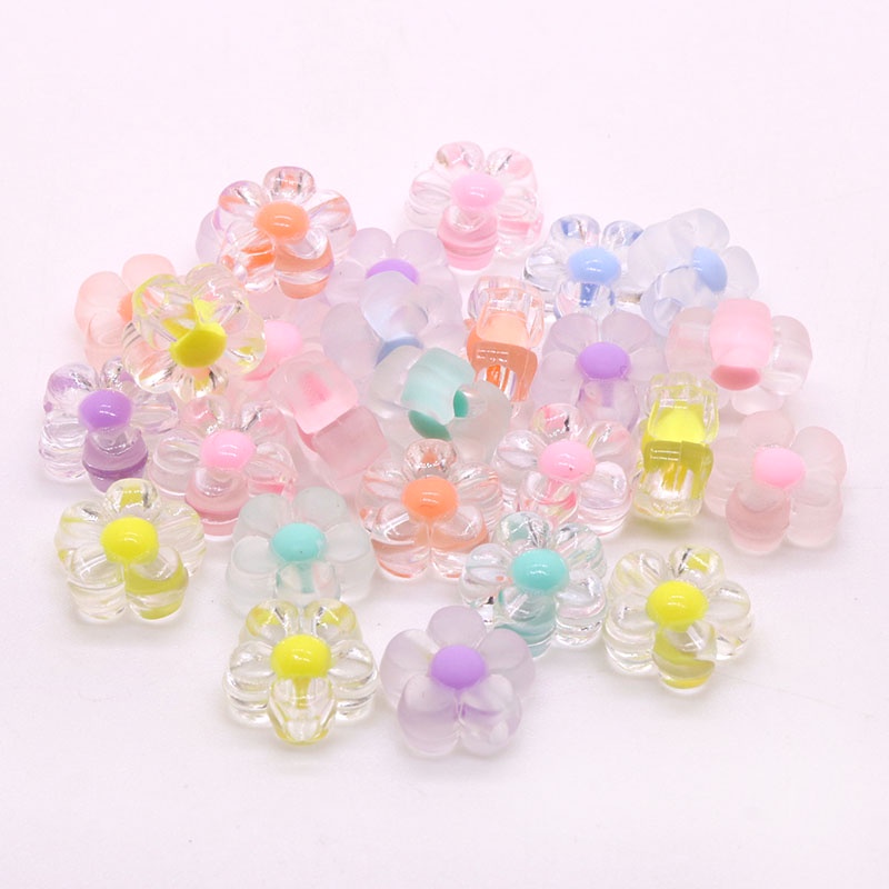 30pcs 12mm Acrylic Charming Frosted Transparent Flowers Beads Sunflowers Spacer Beads DIY Necklace Bracelet for Friends