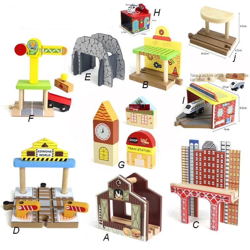 Wooden Railway Tracks Accessories Train Station Crane Toys Compatible with Major Brand Kids Toys