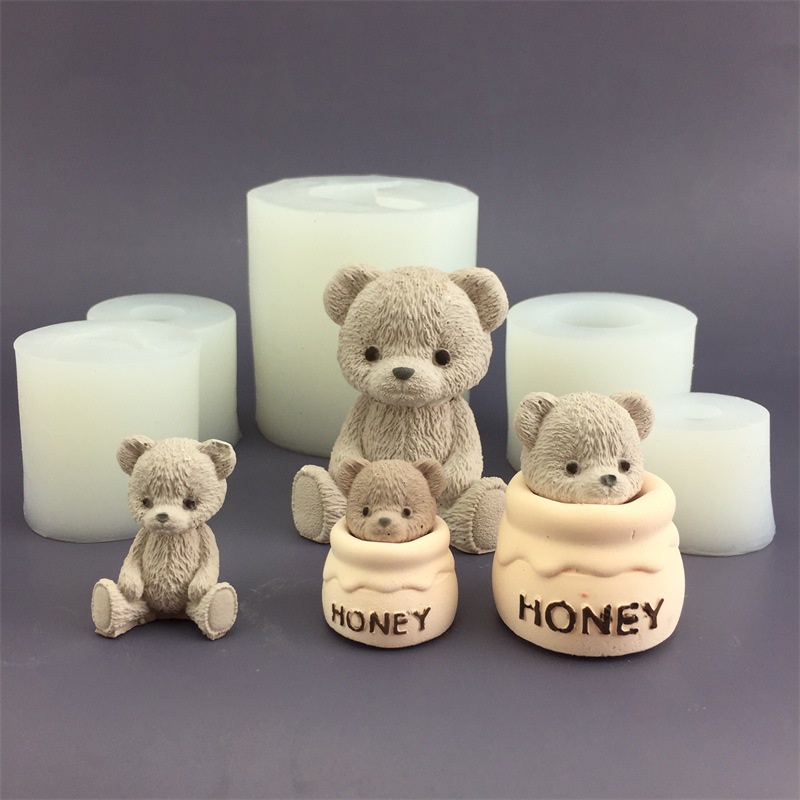 3D Teddy Bear Honey Pot Bear Head Silicone Mold Chocolate Mold Cake Decorations Mold Aromatherapy Gypsum Candle Epoxy Mold Handicraft Car Decoration Mold DIY Baking Tool