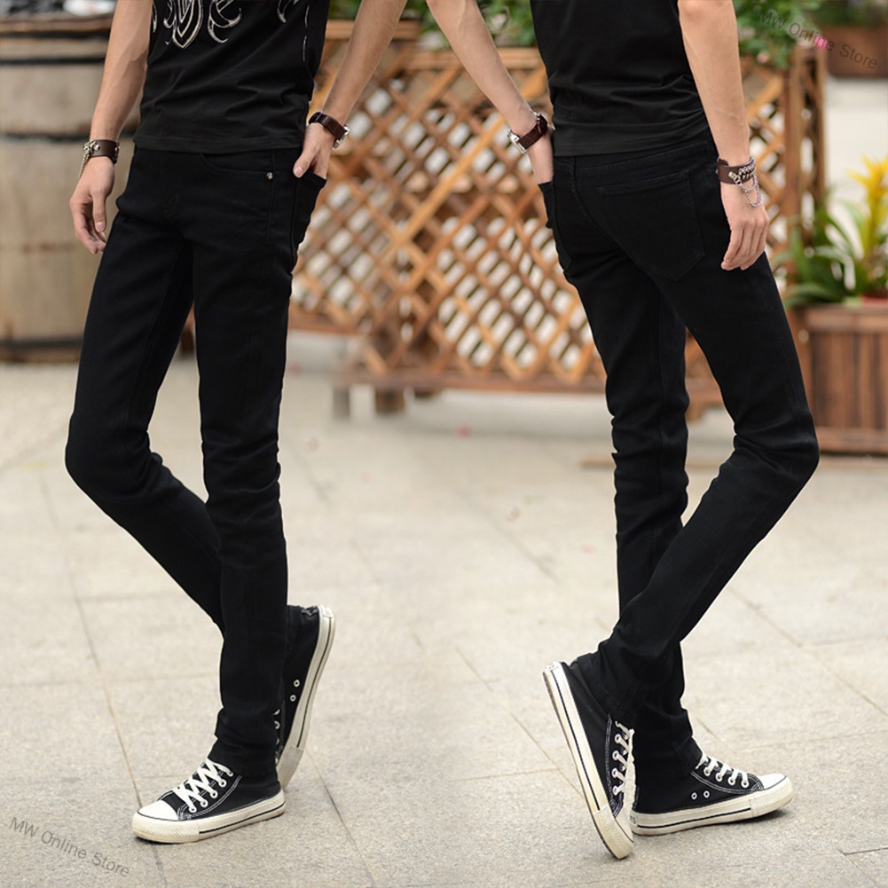 Men Solid Color Fashion Slim Type Jeans Pencil Pants MW Online Store