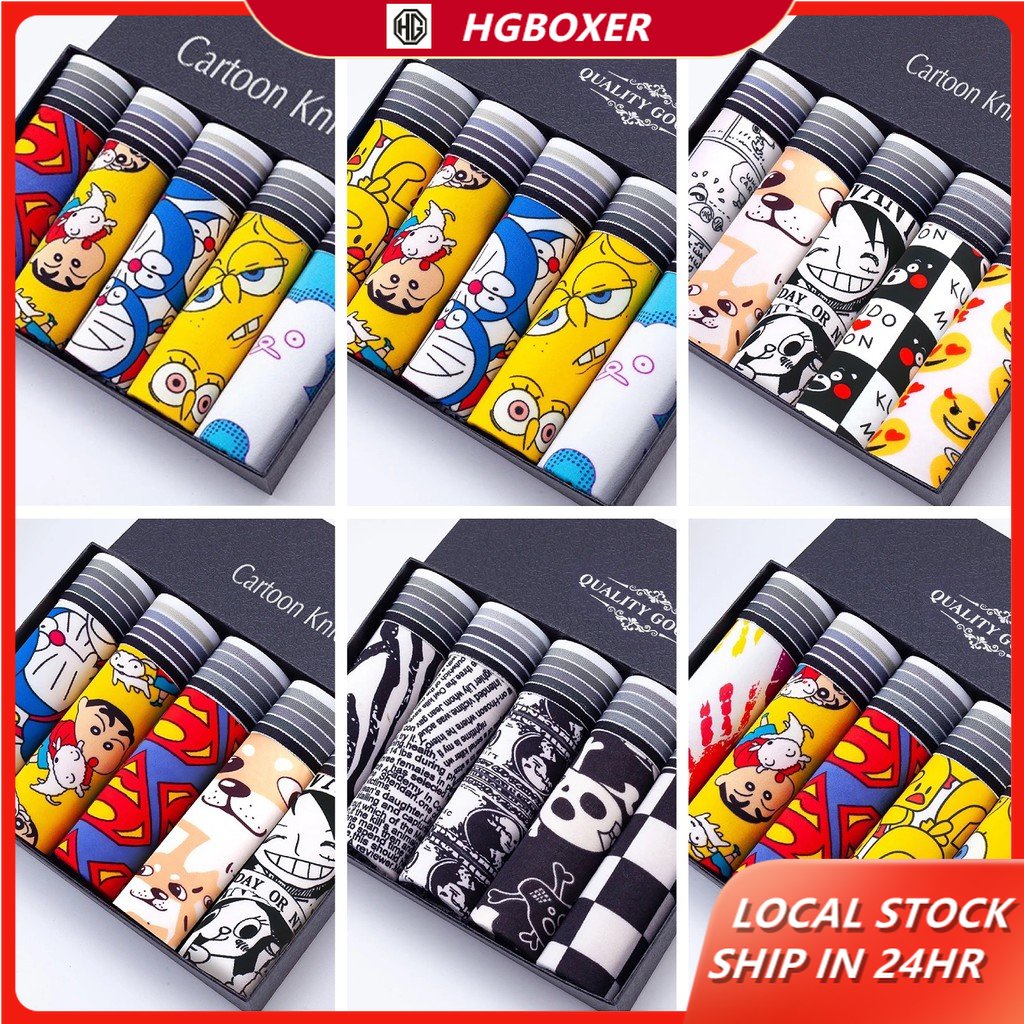 3/5PCS Men's Cartoon Boxers Youth Panties Ice Silk Breathable Underwear Men Boxer Seluar Dalam Lelaki