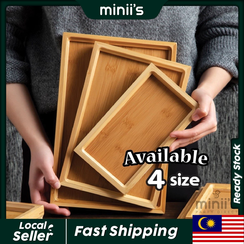 Miniis Bamboo Plate Bamboo Tray Rectangle Serving Tea Tray Food Tray Breakfast in Bed, Lunch Party Birthday Dulang Kayu