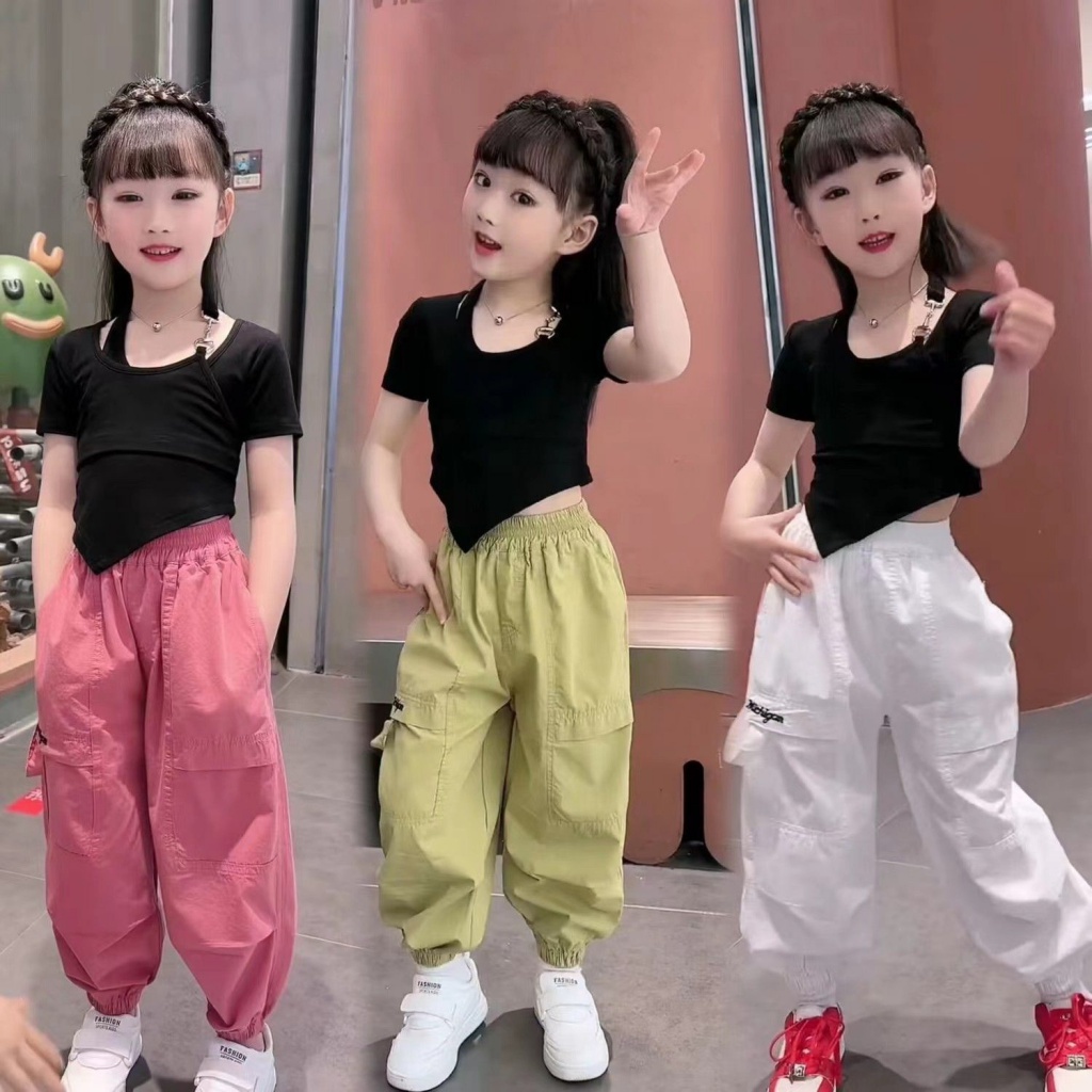 2023 New Style Children's Clothing Middle Big Children T-Shirt Treatment Two-Piece Set Girls Overalls 5-6-7-8-9-10-11-12-13-14 Years Old Children Clothes