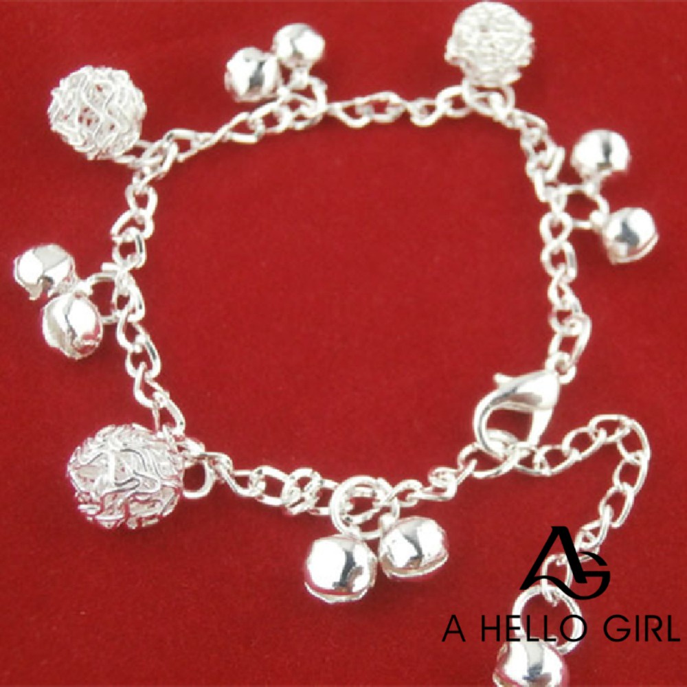Korean Charm Bell Bracelets for Women Silver Plated Anklet with Ball Jewelry Gifts A HELLO GIRL