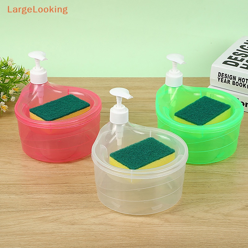 [LargeLooking] Soap Dispenser and Scrubber Holder al Dishwashing Container 1000ml Manual Sink Dish Washing Soap Dispenser for Cafe