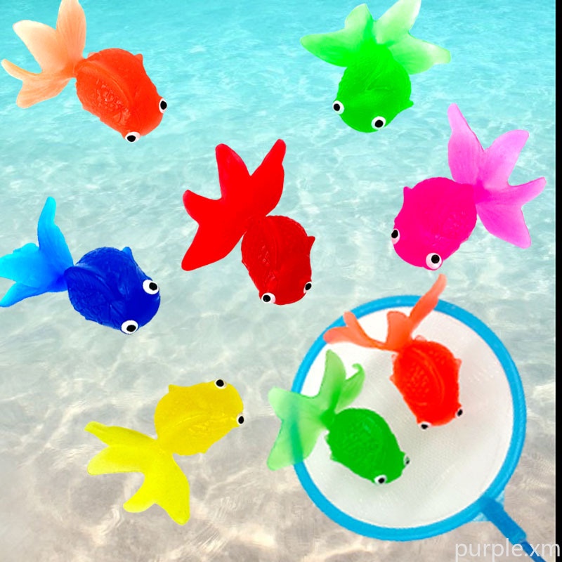 Rubber Gold Fish Baby Bath Toys Fishing Pool Toys Game for Kids Kiddie Party Toy with Pole Rod Net Plastic Floating Fish