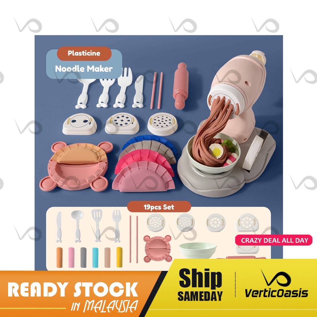 Verticoasis 19pcs Noodle Maker Machine Plasticine Play Dough Clay Art Dumpling Ice Cream Pretend Playset