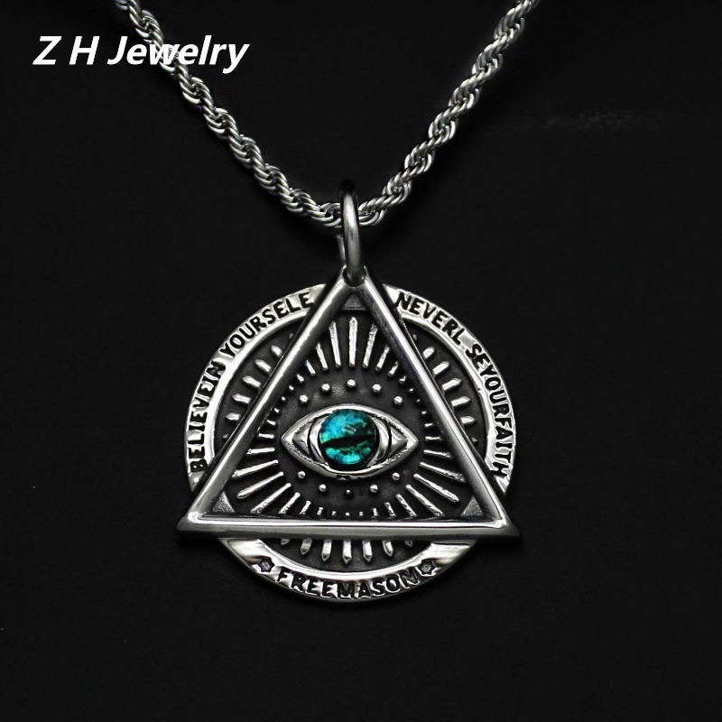 [Z H Jewelry] Vintage Eye of Trust Eye of God Pendant Men's Fashion Stainless Steel Necklace Hip Hop Party Titanium Steel Jewelry Accessories Wholesale