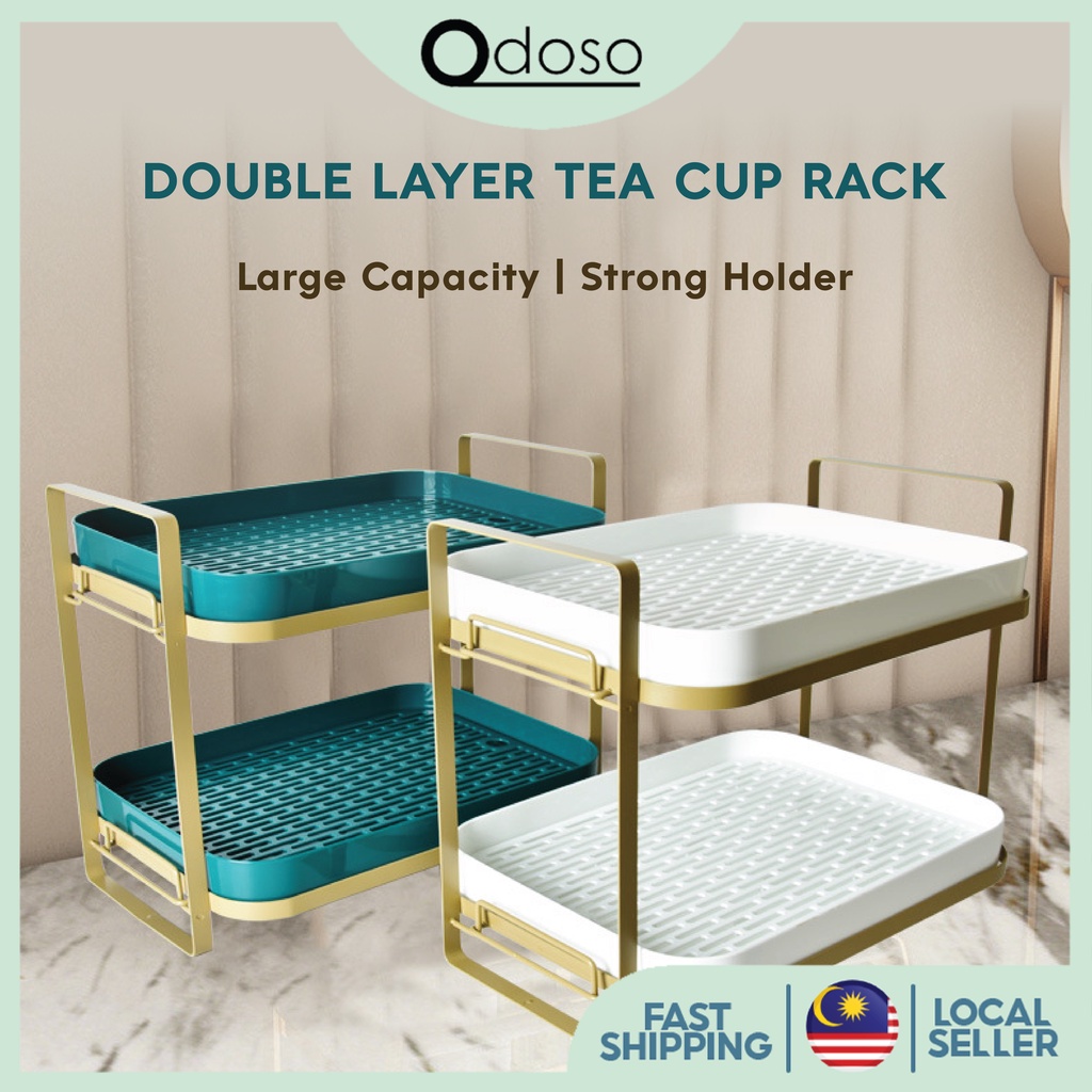 ODOSO KR071 Mug Holder Rak Dapur Cup Holder Cup Storage Cup Rack Double-Layer Tea Tray