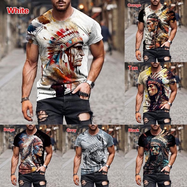 Summer Men's Fashion Ethnic Clothing 3d Printing T-shirt Indian Chief Tribal Spirit T-shirt