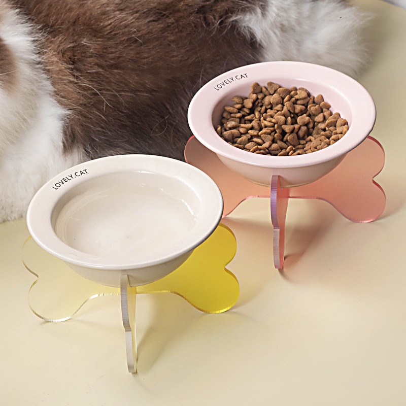 Korean bd Same Style UFO Bowl Cat Bowl Dog Bowl Ceramic Canned Food Wet Food Bowl Drinking Bowl Anti-Black Chin Protect Cervical Spine