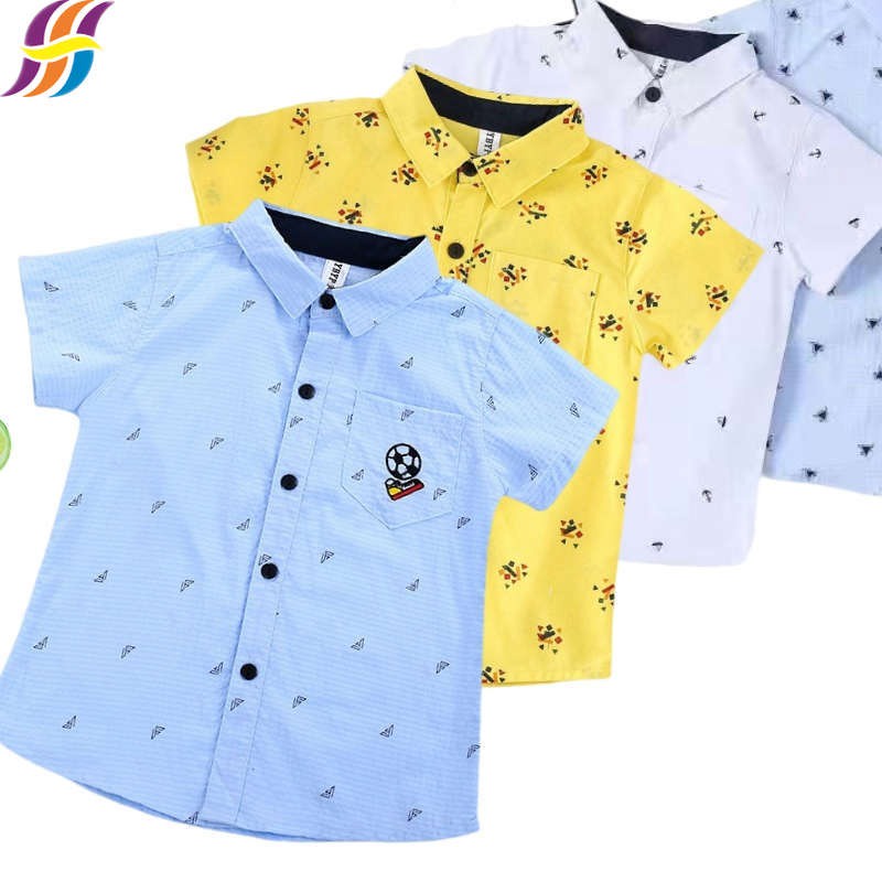 1-6Y Boy Shirt Kids Short Sleeve Cotton Baju Budak Lelaki Baby Kids Shirt Korean Style Baju Batik Kemeja Lengan Pendek Kanak Kanak Lelaki