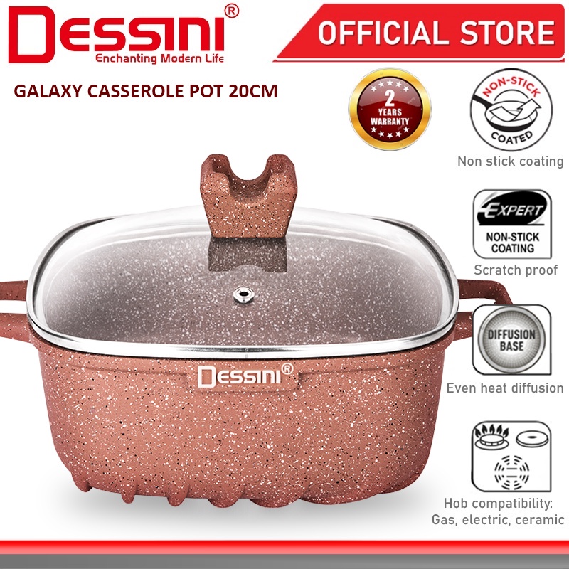 DESSINI ITALY 20CM Casserole Die Cast Aluminium Non Stick Pot Bowl Pan Cookware Tool with Cover Periuk