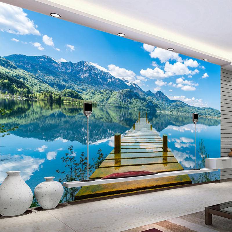 3D Wallpaper Nature Scenery Blue Sky Wooden Bridge Lake Photo Wall Mural Living Room TV Sofa Backdrop Home Decor Wall Papers