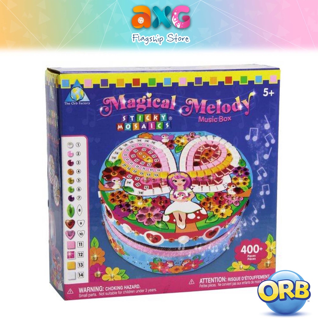 The Orb Factory Sticky Mosaics Magical Melody Music Box with Sparkling Jewels (68394) Kids DIY Mosaic Sticker Art Craft