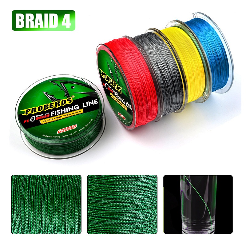Proberos Tali Pancing Benang 4 Strands Braided Line 100m Abrasion Resistant Superline PE Stretch Braided Wire for Saltwater Fishing Line 6LB-100LB