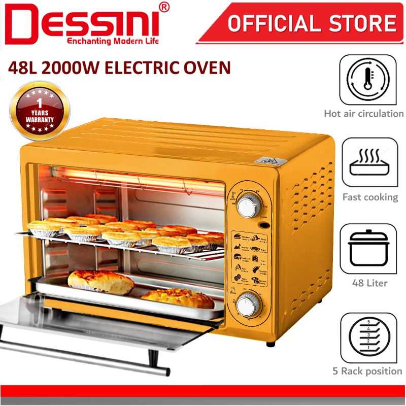 DESSINI ITALY 48L Electric Oven Convection Hot Air Fryer Toaster Timer Oil Free Roaster Breakfast Machine / Ketuhar