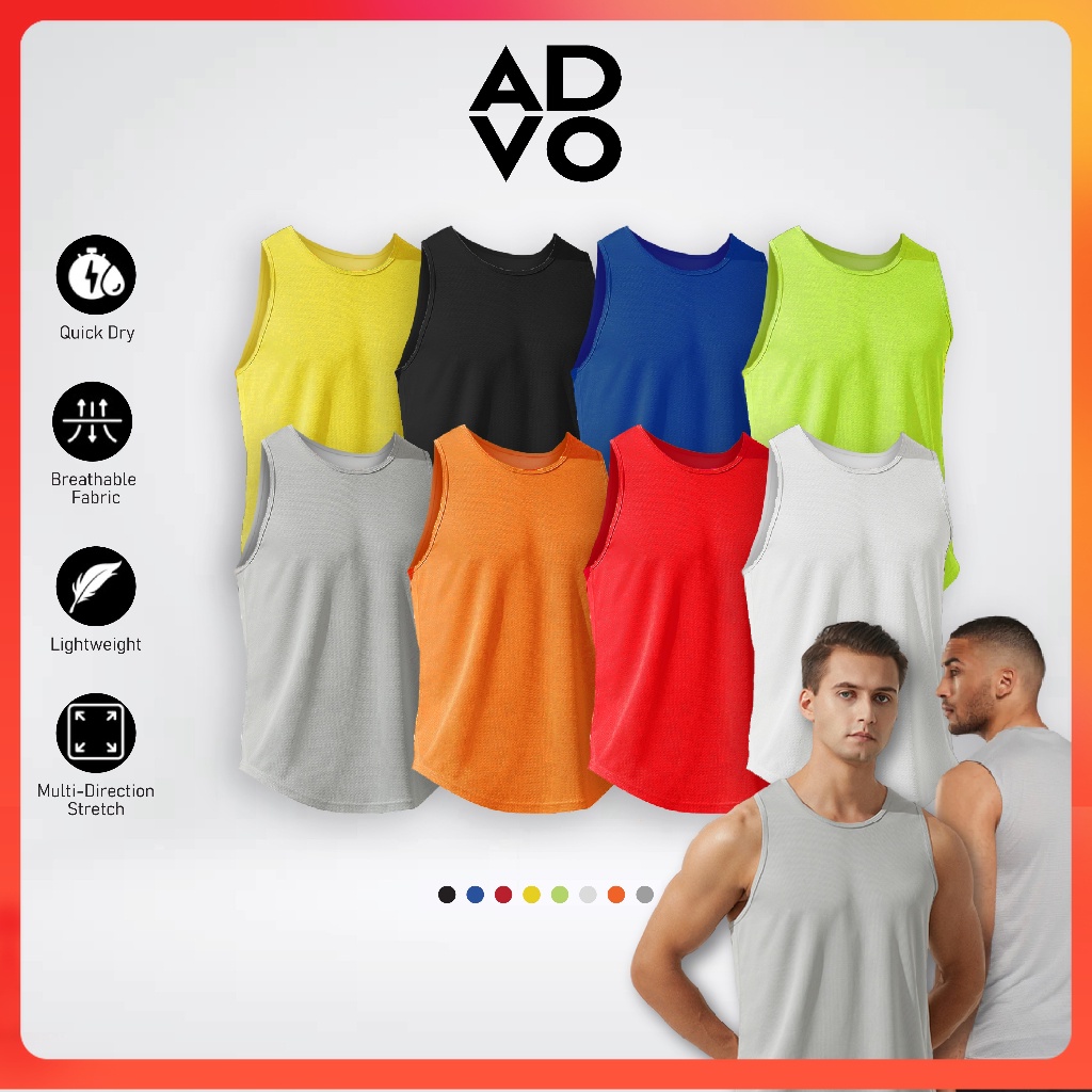 ADVO Microfiber Singlet Men Round Neck Sleeveless Baju Lelaki Plain Unisex Quick Dry Baju Tank Top