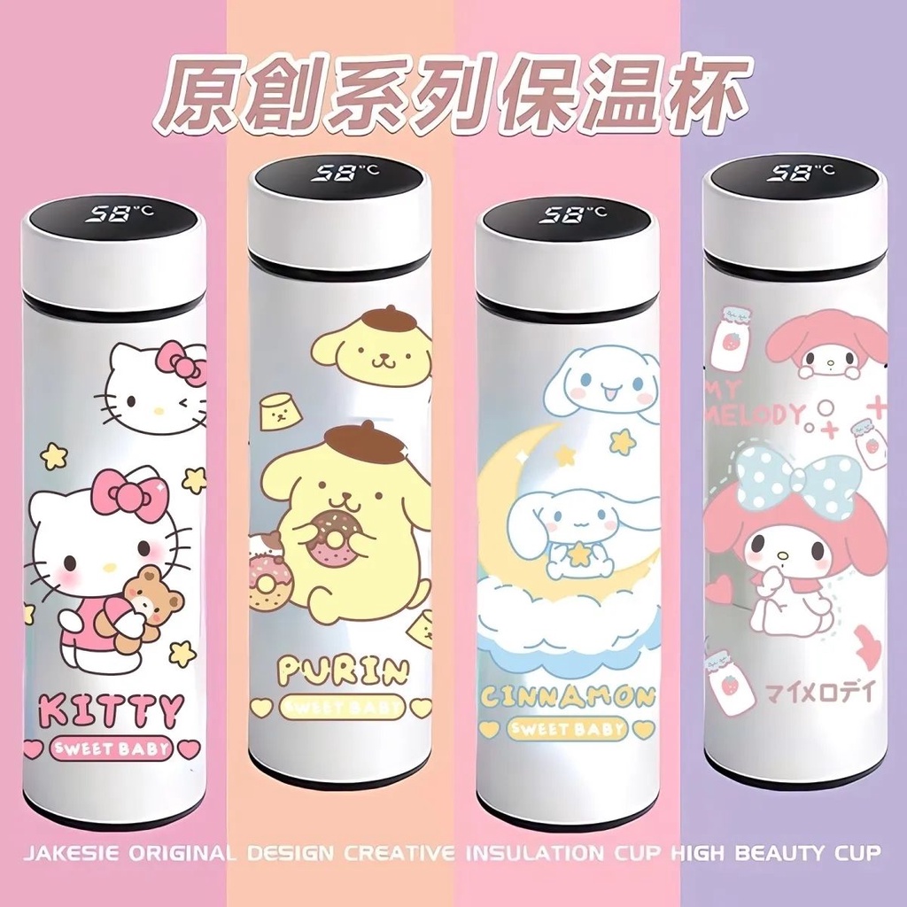 Melody Pudding Dog Thermos Cup Large Capacity Stainless Steel Portable High-value Temperature Measurement Display Water Cup Female botol air straw thermos mug coffee mug cup drinking water bottle flask panas vacuum bottles aircond tumbler热水瓶杯子水壶保温杯玻璃杯