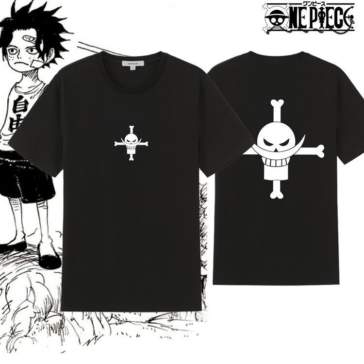 One piece t-shirt popular logo luffy sauron white Hu Ziyi anime peripheral joint Street Wear Whitebeard Ace Merchandise Short-Sleeved Male Student Clothes 5.32