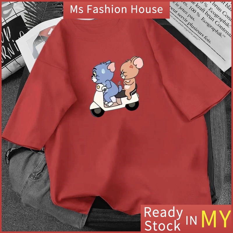 【Ship From Kuala Lumpur】(150kg Could Wear) Oversized Tshirt Korean Style Fashion Print Short Sleeve Plus Size T Shirt Lovely Cartoon Tops Local Shop Baju