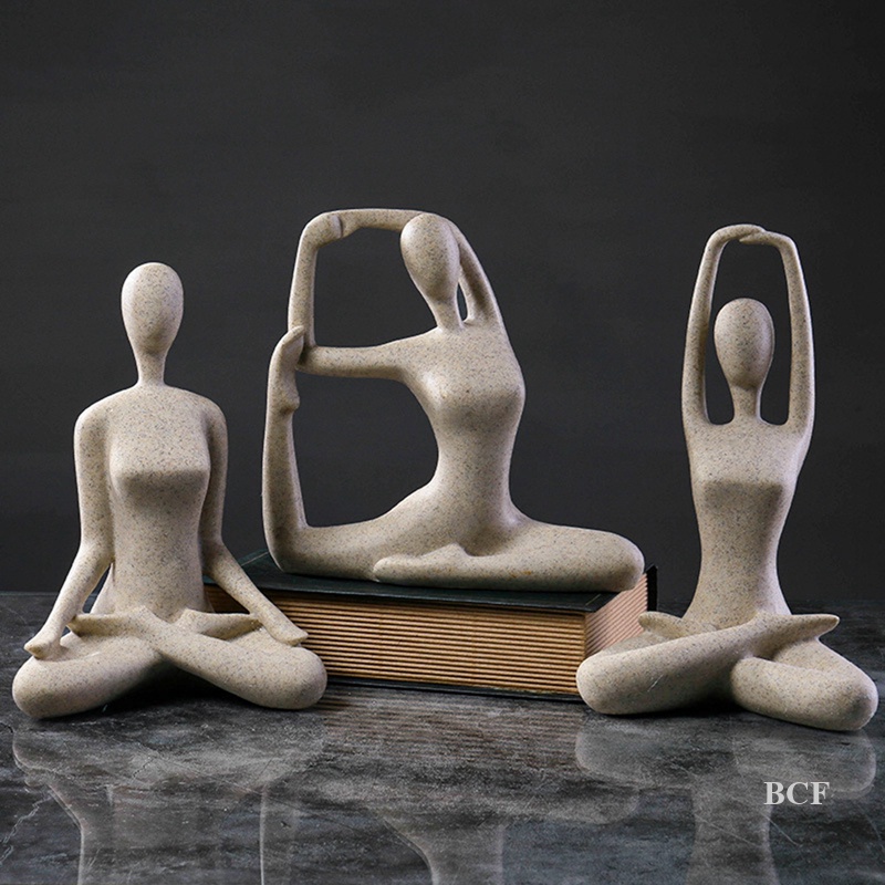 BCF Abstract Art Ceramic Yoga Poses Figurine Porcelain Yoga Lady Figure Statue Home Decor