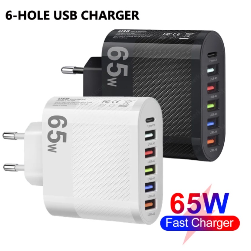 65W 5USB Type-c Mobile Phone Charger / Portable Universal EU US UK 5V/3.5A Travel Charger Plug / Quick Charging Head Power Adapter