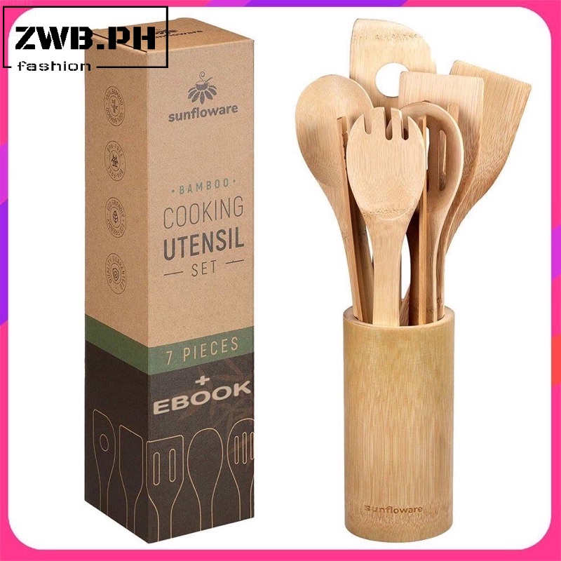 ZWB 8 in 1 Eco Friendly-Bamboo Kitchen Utensil Set Tool Kitchenware (Bamboo Utensil Holder Included)