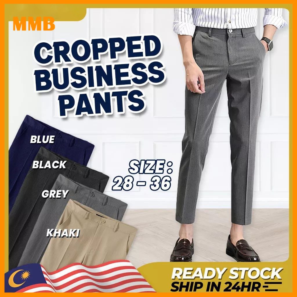 MMB_Men Cropped Pants Business Trousers Formal Regular Fit Long Pants Casual Seluar Panjang Lelaki