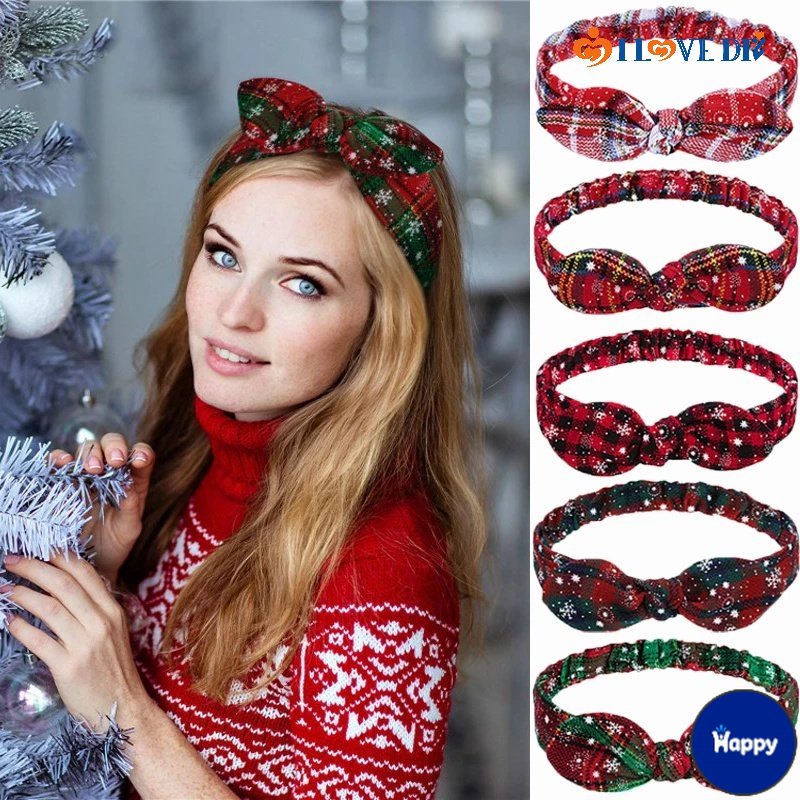 HS Multiple Styles Snowflake Grid Rabbit Ears Knotted Hair Band/ Christmas Party Woman Girls Dress Up Hair Accessories