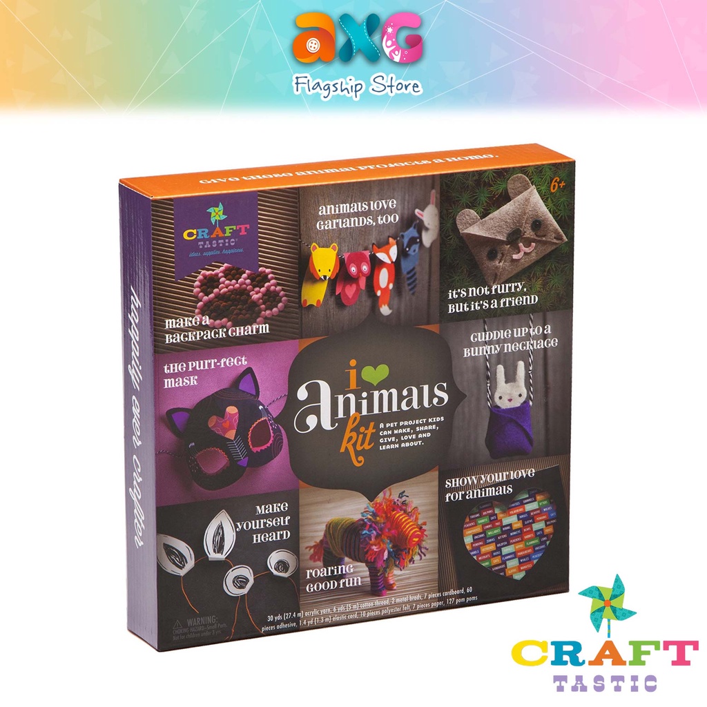 Craft Tastic I love Animal DIY Handcraft Kit (CT1685) 9 Crafts in 1 Box Children Art & Crafts Fun