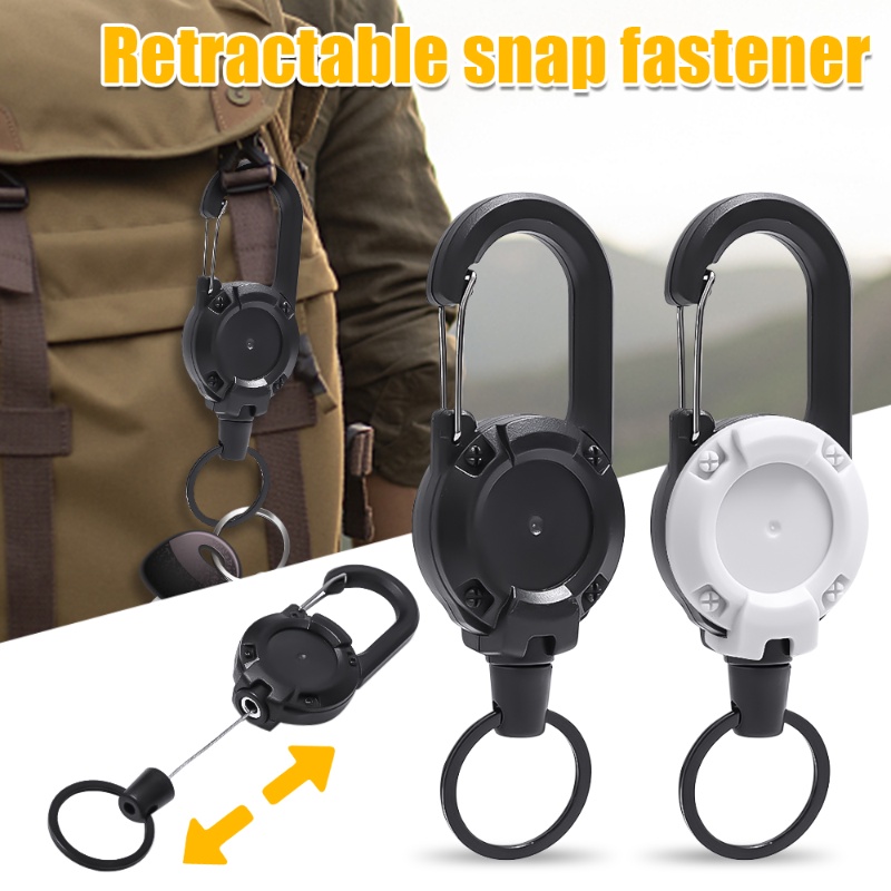 Simple Outdoor Black White Round Carabiner Keychain/ Reusable Retractable Elastic Rope Backpack Buckle