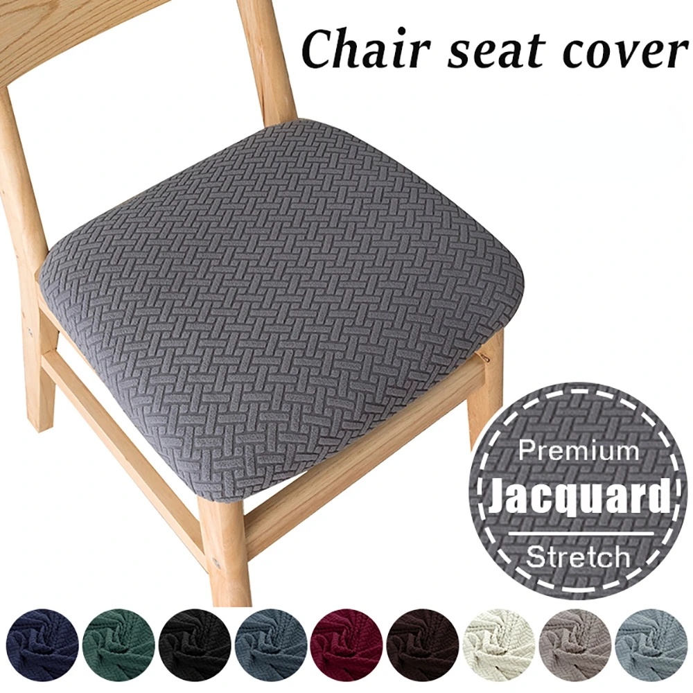 Jacquard Chair Seat Cover Thick Stretch Chair Cover Dining Room Seat Cover Protector Spandex Seat Cushion Slipcover