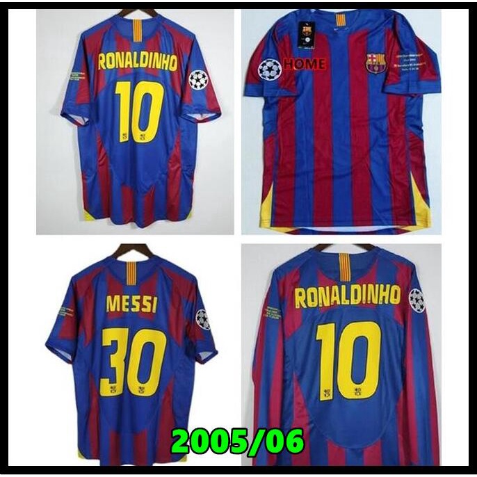 Barcelona 05-06 retro Soccer Jersey 10 RONALDINHO 30 MESSI home jersey Long Sleeve