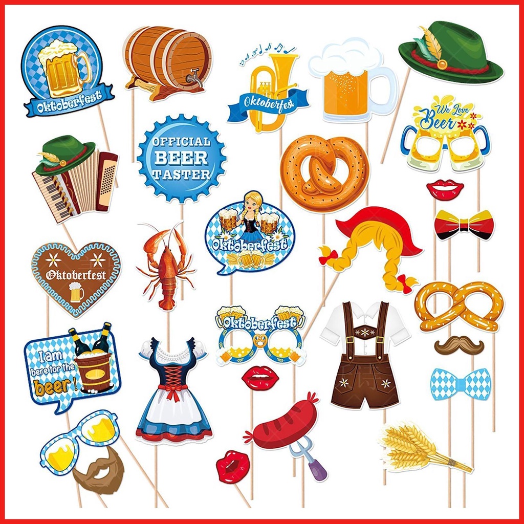 German Beer Festival Photo Booth Props Oktoberfest Holiday Beer Theme Party Props Cake Toppers 28pcs Beer Festival iadmy